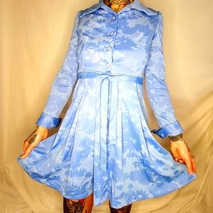 Vintage Blue Flower Mini Button Up Dress